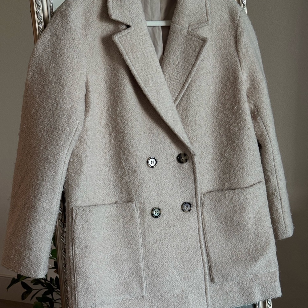 H&M Cream Double-Breasted Pea Coat